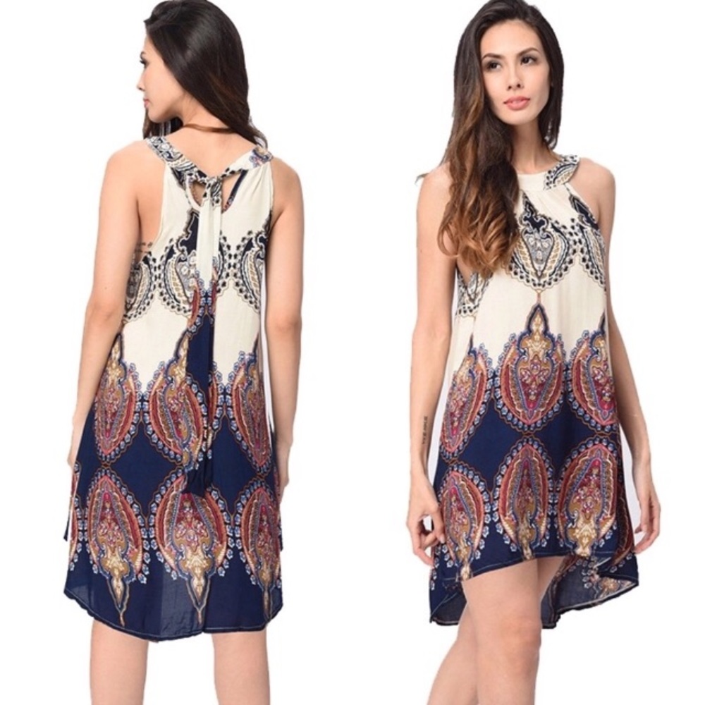 Tie Back Ombré Abstract Floral High Low Slip Dress - Picture 5 of 7